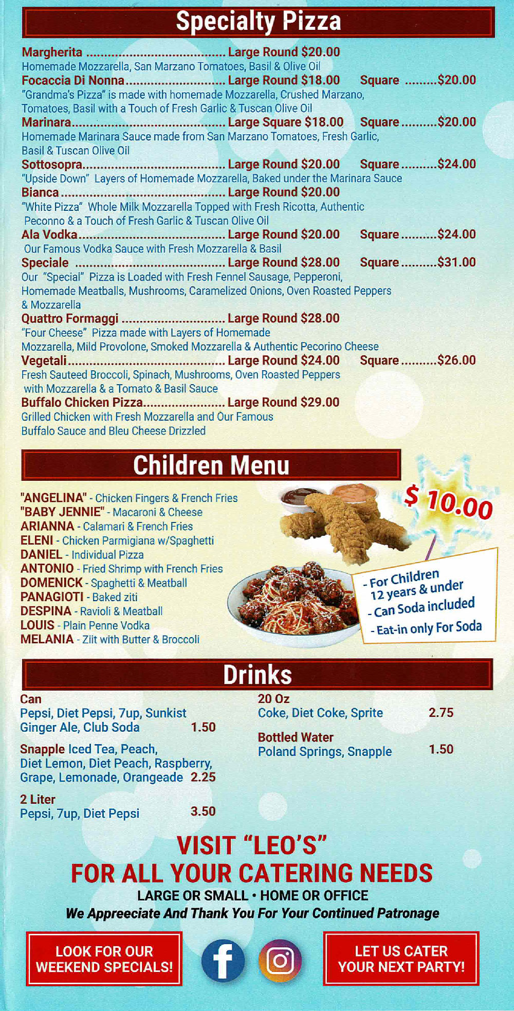 Leo's Casa Calamari Menu