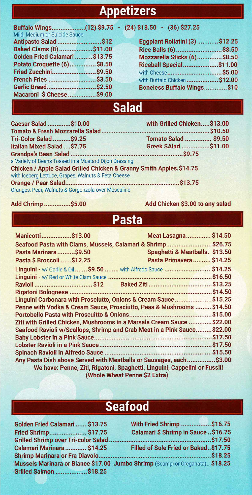 Leo's Casa Calamari Menu